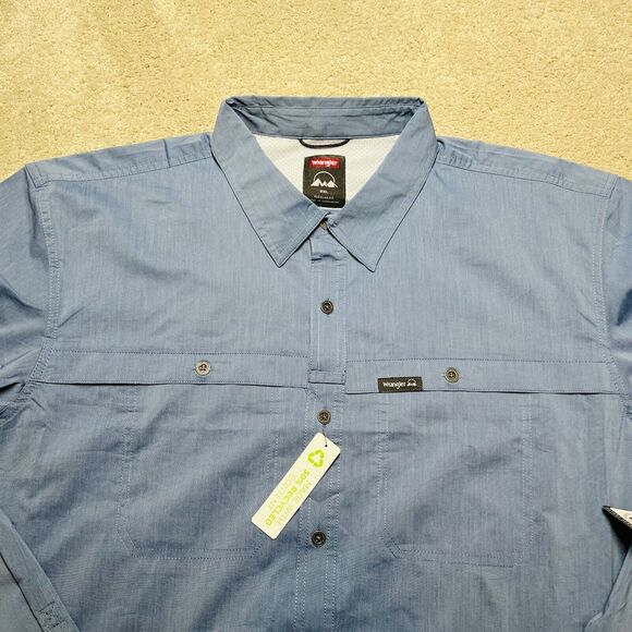 NWT Wrangler Men’s Performance Long Sleeve Button Up Shirt Size 2XL Blue UPF 30 - Picture 2 of 11
